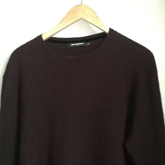KARL LAGERFELD Burgundy Honeycoomb Cotton Knit Crewneck Sweater Size Medium - Picture 3 of 13